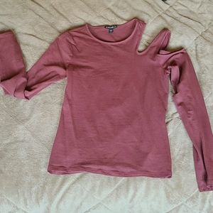 Express long sleeve shirt with exposed shoulder